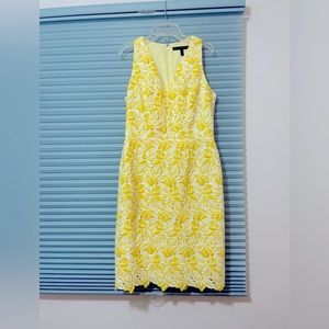 White House Black Market yellow/white cut-out dress with lining, size 6